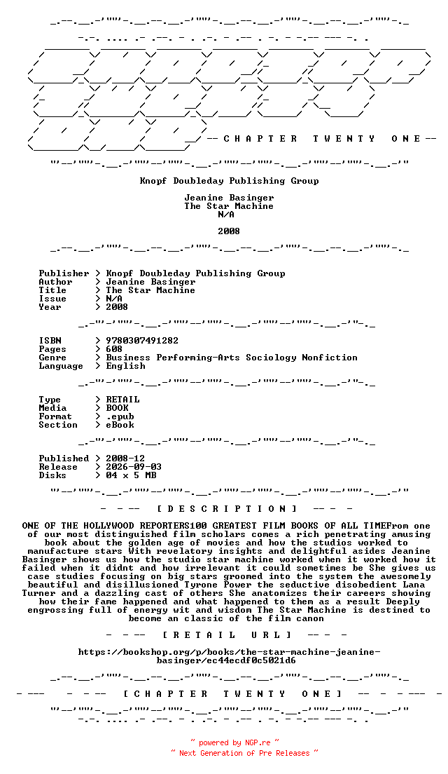 NFO for the release Jeanine.Basinger.-.The.Star.Machine.2008.RETAIL.EPUB.eBook-CTO by CTO