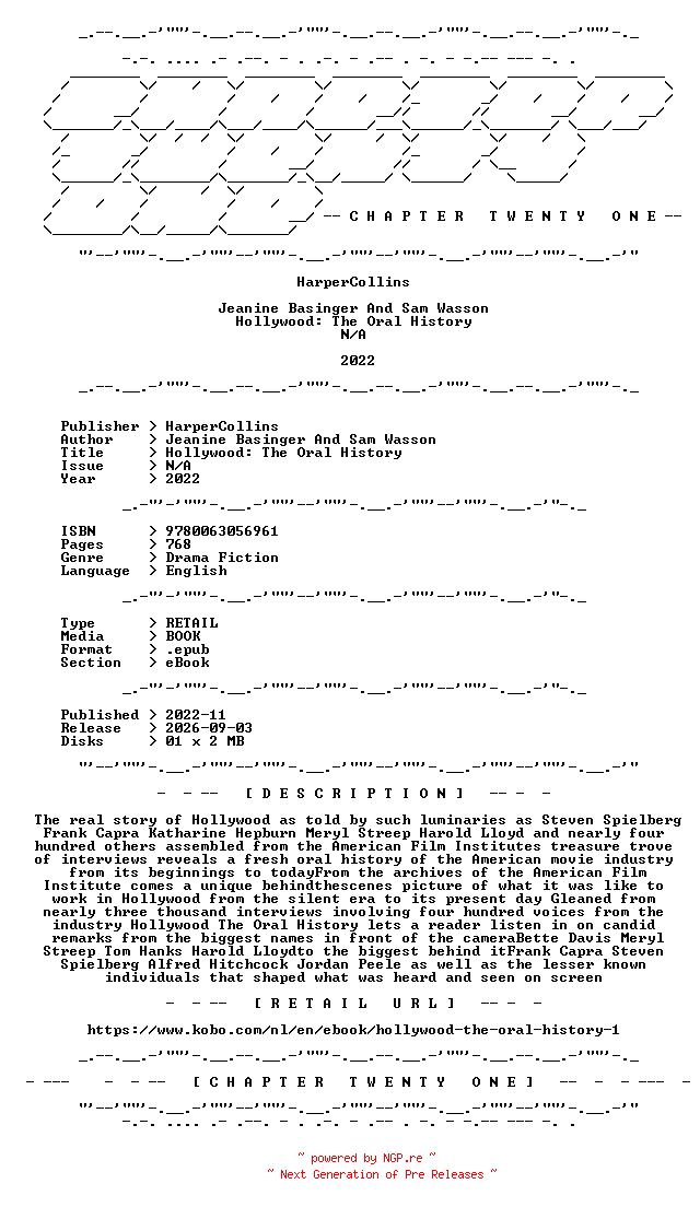 NFO for the release Jeanine.Basinger.And.Sam.Wasson.-.Hollywood.The.Oral.History.2022.RETAIL.EPUB.eBook-CTO by CTO