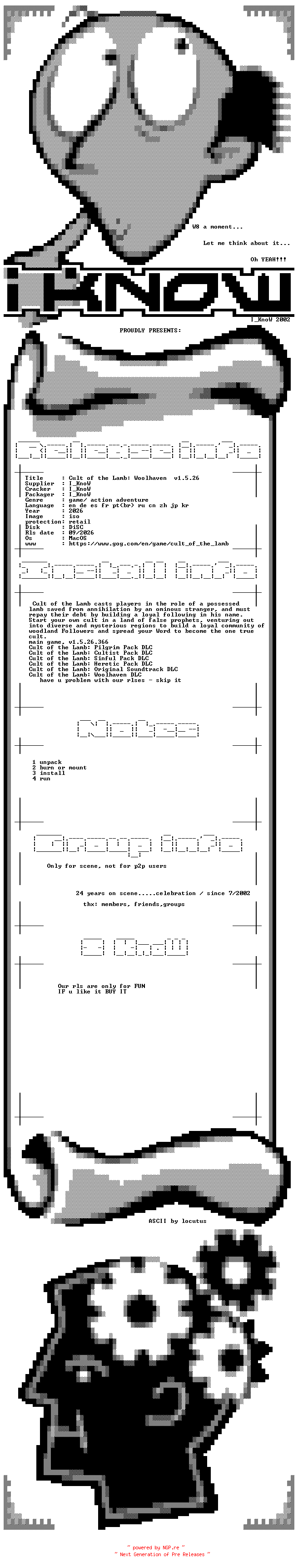 NFO for the release Cult.of.the.Lamb.Woolhaven.v1.5.26.MacOS-I_KnoW by I_KnoW