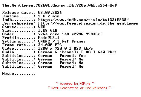 NFO for the release The.Gentlemen.S02E01.German.DL.720p.WEB.x264-WvF by WvF
