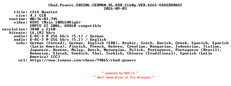 NFO for the release Chad.Powers.S02E06.GERMAN.DL.HDR.2160p.WEB.h265-SAUERKRAUT by SAUERKRAUT