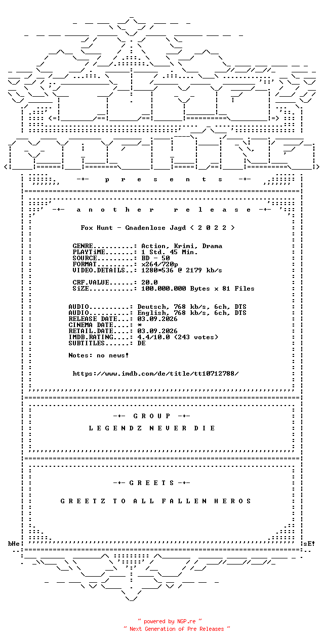 NFO for the release Fox.Hunt.Gnadenlose.Jagd.2022.German.DL.720p.BluRay.x264-TM by TM