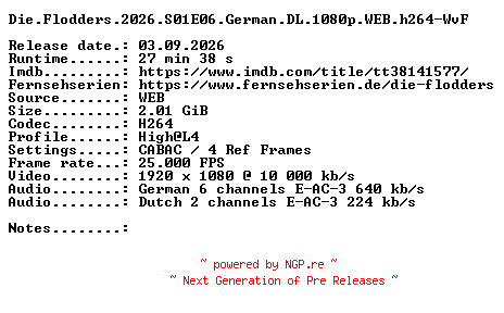 NFO for the release Die.Flodders.2026.S01E06.German.DL.1080p.WEB.h264-WvF by WvF