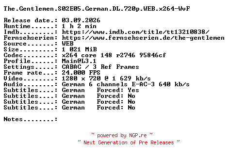 NFO for the release The.Gentlemen.S02E05.German.DL.720p.WEB.x264-WvF by WvF