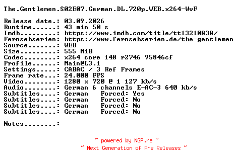 NFO for the release The.Gentlemen.S02E07.German.DL.720p.WEB.x264-WvF by WvF