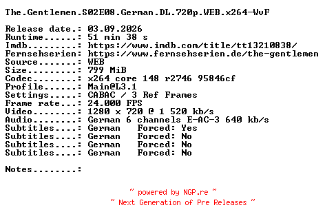 NFO for the release The.Gentlemen.S02E08.German.DL.720p.WEB.x264-WvF by WvF
