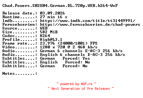 NFO for the release Chad.Powers.S02E04.German.DL.720p.WEB.h264-WvF by WvF