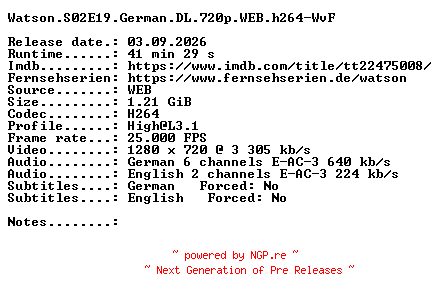 NFO for the release Watson.S02E19.German.DL.720p.WEB.h264-WvF by WvF