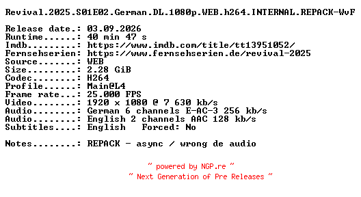NFO for the release Revival.2025.S01E02.German.DL.1080p.WEB.h264.INTERNAL.REPACK-WvF by WvF