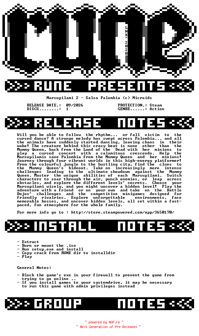 NFO for the release Marsupilami.2.Salsa.Palombia-RUNE by RUNE