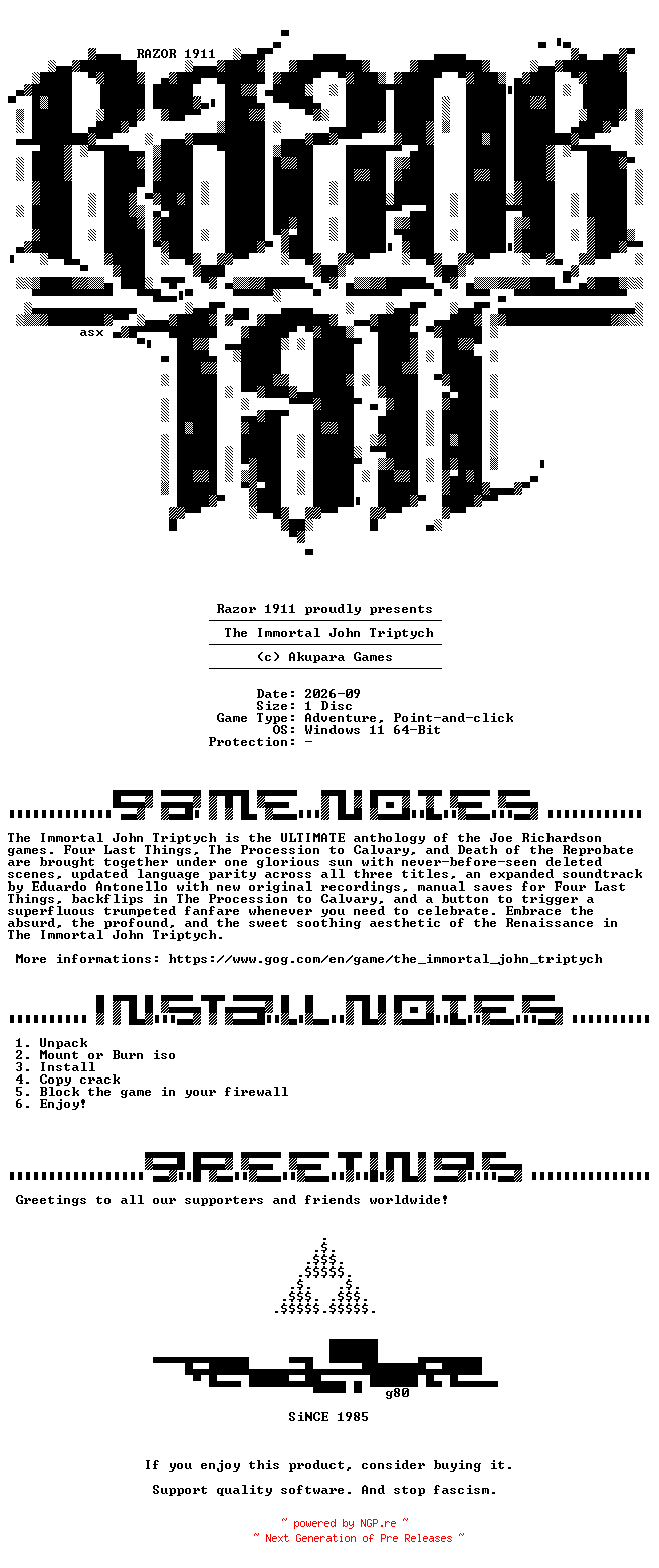 NFO for the release The_Immortal_John_Triptych-Razor1911 by Razor1911