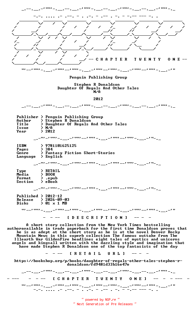 NFO for the release Stephen.R.Donaldson.-.Daughter.Of.Regals.And.Other.Tales.2012.RETAIL.EPUB.eBook-CTO by CTO