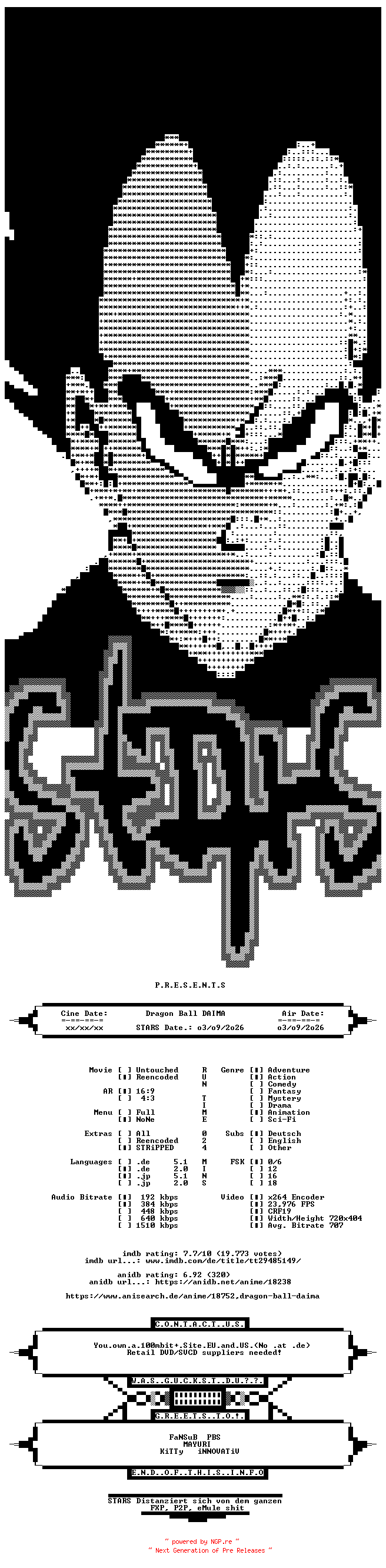 NFO for the release Dragon.Ball.DAIMA.E07.Halsband.German.DUBBED.ANiME.DL.BDRiP.x264-STARS by STARS