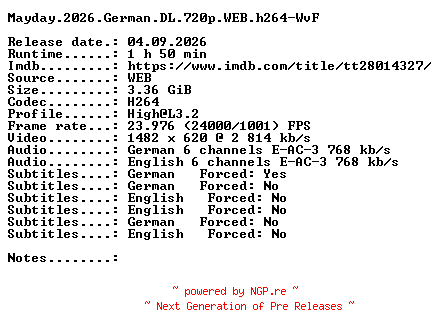 NFO for the release Mayday.2026.German.DL.720p.WEB.h264-WvF by WvF