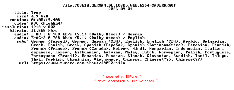 NFO for the release Silo.S03E10.GERMAN.DL.1080p.WEB.h264-SAUERKRAUT by SAUERKRAUT