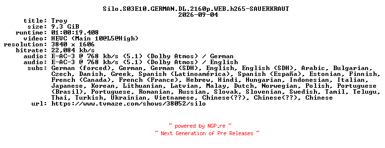 NFO for the release Silo.S03E10.GERMAN.DL.2160p.WEB.h265-SAUERKRAUT by SAUERKRAUT