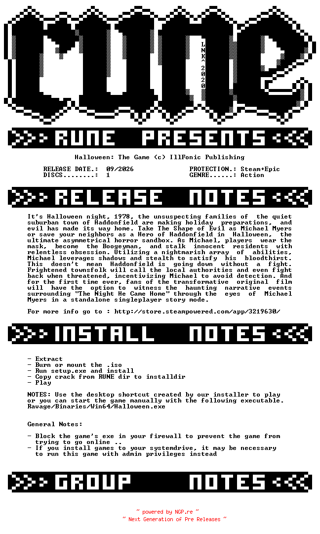 NFO for the release Halloween.The.Game-RUNE by RUNE