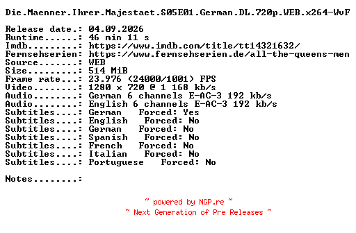 NFO for the release Die.Maenner.Ihrer.Majestaet.S05E01.German.DL.720p.WEB.x264-WvF by WvF