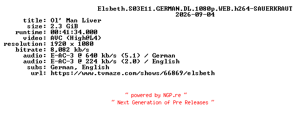 NFO for the release Elsbeth.S03E11.GERMAN.DL.1080p.WEB.h264-SAUERKRAUT by SAUERKRAUT