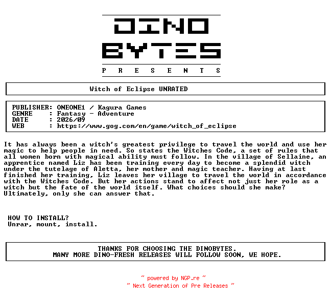 NFO for the release Witch_of_Eclipse_UNRATED-DINOByTES by DINOByTES