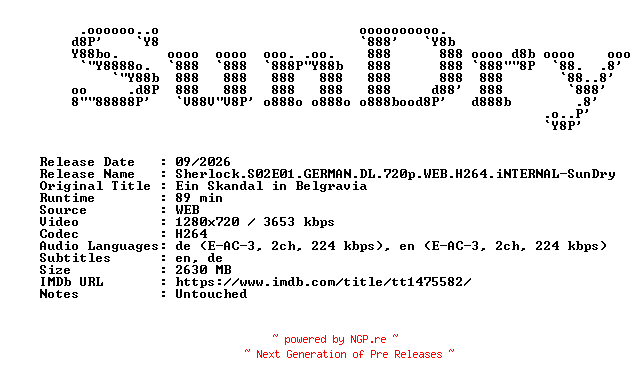 NFO for the release Sherlock.S02E01.GERMAN.DL.720p.WEB.H264.iNTERNAL-SunDry by SunDry