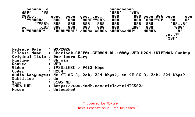 NFO for the release Sherlock.S03E01.GERMAN.DL.1080p.WEB.H264.iNTERNAL-SunDry by SunDry