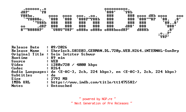 NFO for the release Sherlock.S03E03.GERMAN.DL.720p.WEB.H264.iNTERNAL-SunDry by SunDry