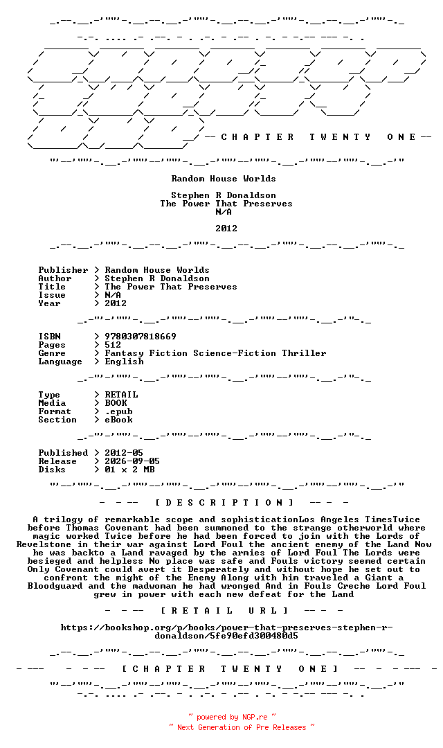 NFO for the release Stephen.R.Donaldson.-.The.Power.That.Preserves.2012.RETAIL.EPUB.eBook-CTO by CTO