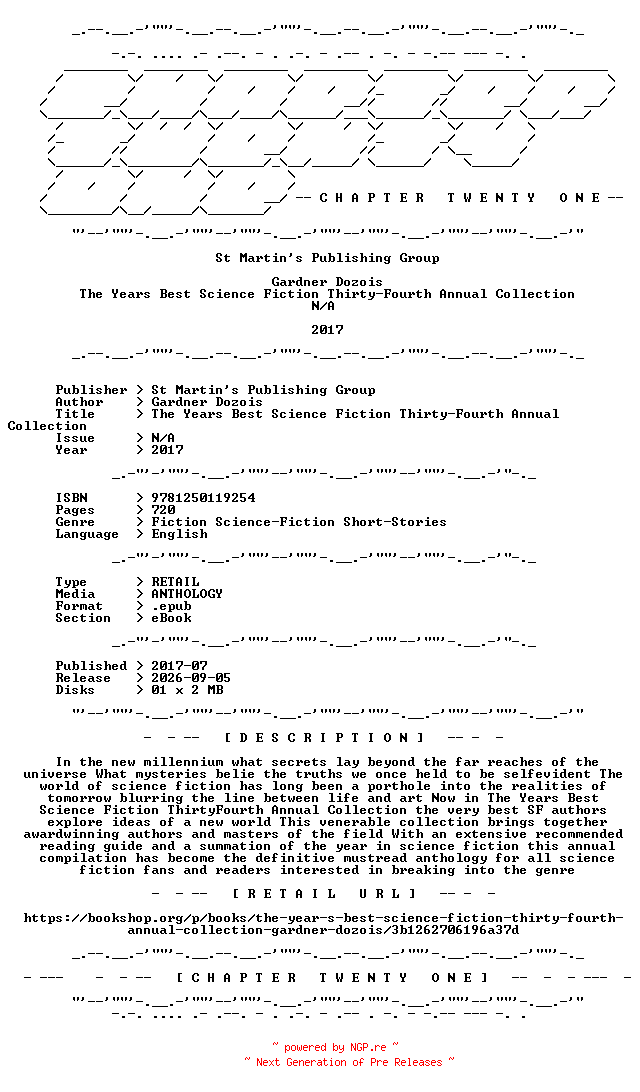 NFO for the release St.Martins.Publishing.Group.-.The.Years.Best.Science.Fiction.Thirty-Fourth.Annual.Collection.2017.RETAIL.EPUB.eBook-CTO by CTO
