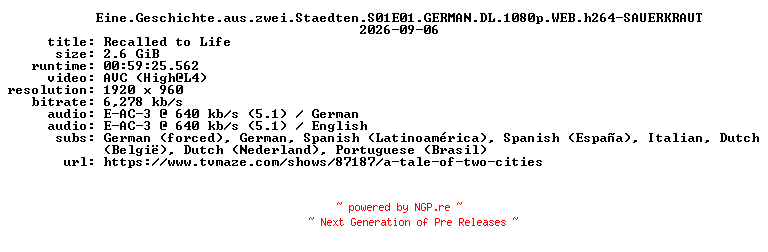 NFO for the release Eine.Geschichte.aus.zwei.Staedten.S01E01.GERMAN.DL.1080p.WEB.h264-SAUERKRAUT by SAUERKRAUT