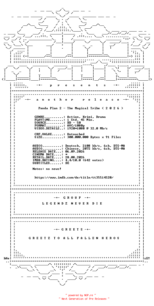 NFO for the release Panda.Plan.2.The.Magical.Tribe.2026.German.DL.1080p.BluRay.AVC-TM by TM