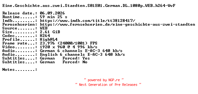 NFO for the release Eine.Geschichte.aus.zwei.Staedten.S01E01.German.DL.1080p.WEB.h264-WvF by WvF