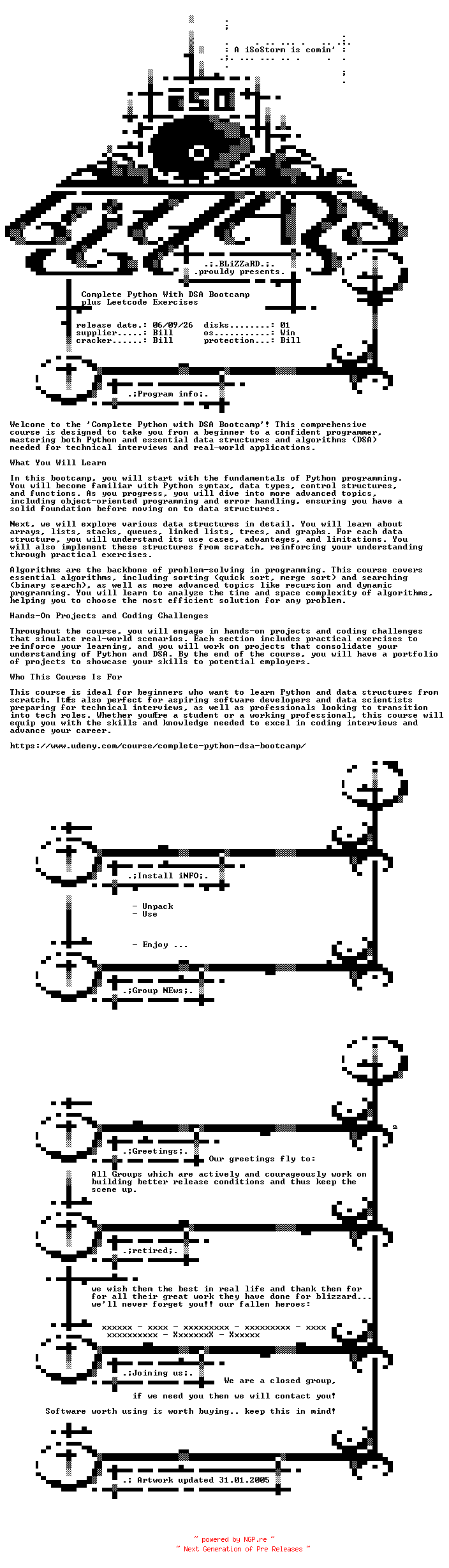 NFO for the release Udemy.Complete.Python.With.DSA.Bootcamp.plus.Leetcode.Exercises.BOOKWARE-BLZiSO by BLZiSO