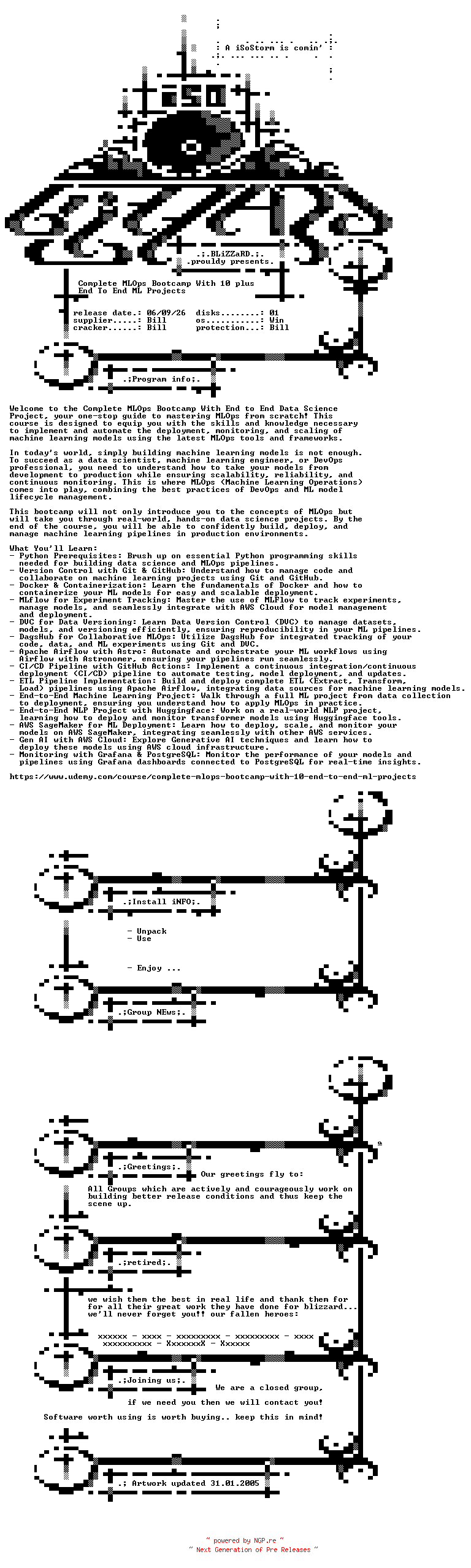 NFO for the release Udemy.Complete.MLOps.Bootcamp.With.10.plus.End.To.End.ML.Projects.BOOKWARE-BLZiSO by BLZiSO