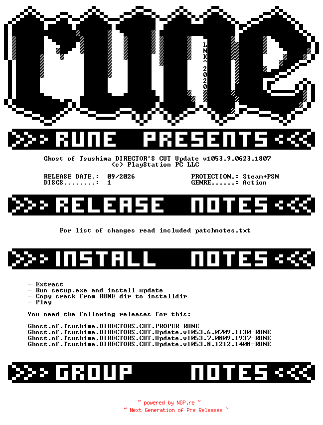 NFO for the release Ghost.of.Tsushima.DIRECTORS.CUT.Update.v1053.9.0623.1807-RUNE by RUNE