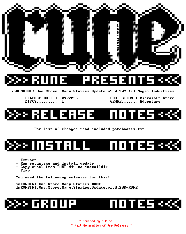 NFO for the release inKONBINI.One.Store.Many.Stories.Update.v1.0.209-RUNE by RUNE