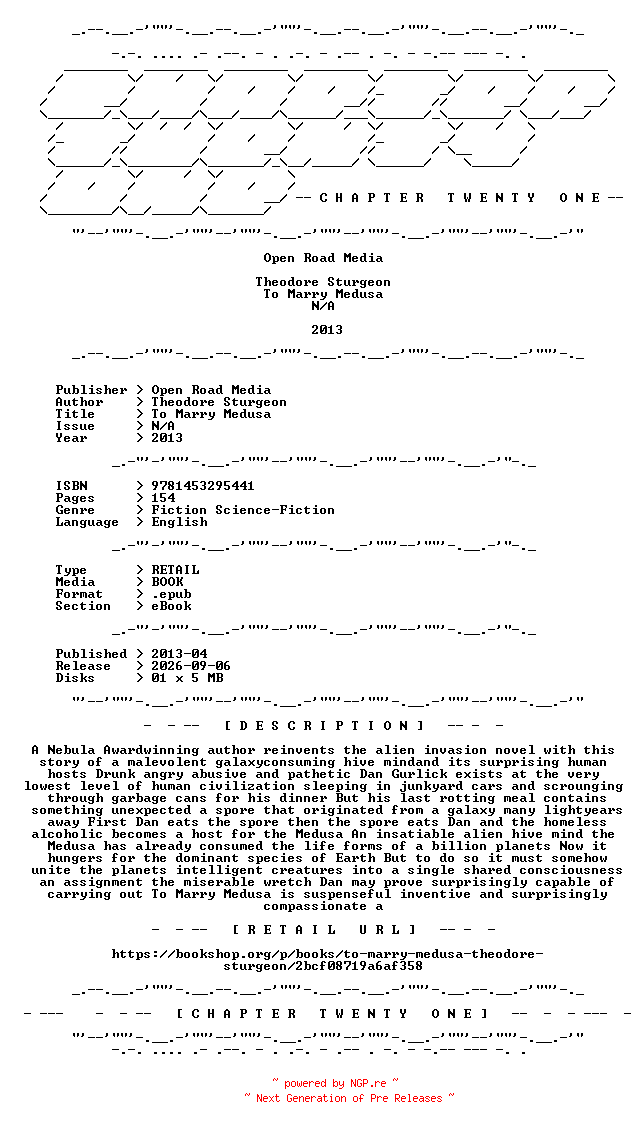 NFO for the release Theodore.Sturgeon.-.To.Marry.Medusa.2013.RETAIL.EPUB.eBook-CTO by CTO