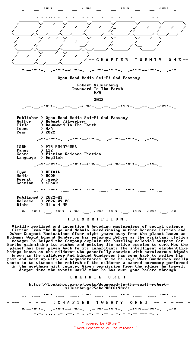NFO for the release Robert.Silverberg.-.Downward.To.The.Earth.2022.RETAIL.EPUB.eBook-CTO by CTO