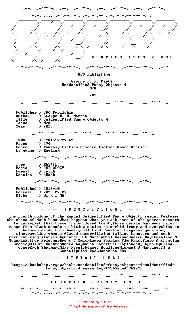 NFO for the release UFO.Publishing.-.Unidentified.Funny.Objects.4.2015.RETAIL.EPUB.eBook-CTO by CTO