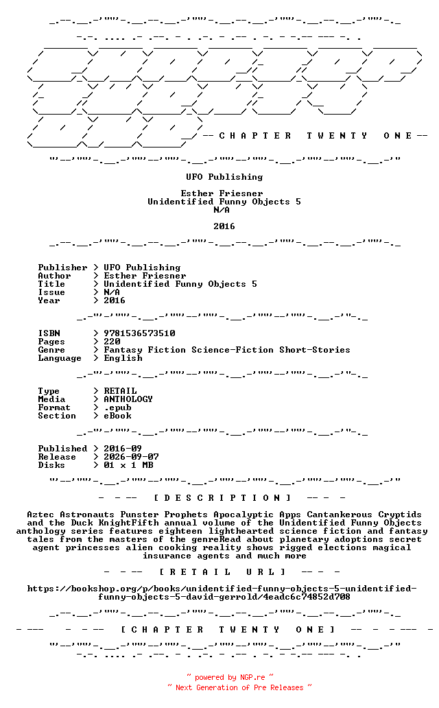 NFO for the release UFO.Publishing.-.Unidentified.Funny.Objects.5.2016.RETAIL.EPUB.eBook-CTO by CTO