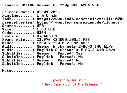 NFO for the release Lioness.S03E06.German.DL.720p.WEB.h264-WvF by WvF