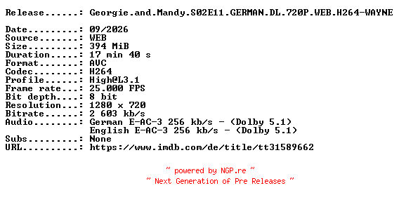 NFO for the release Georgie.and.Mandy.S02E11.GERMAN.DL.720P.WEB.H264-WAYNE by WAYNE