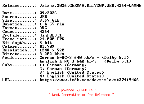 NFO for the release Vaiana.2026.GERMAN.DL.720P.WEB.H264-WAYNE by WAYNE