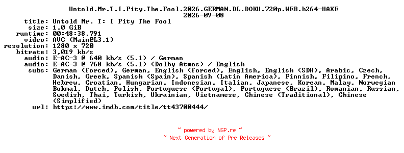 NFO for the release Untold.Mr.T.I.Pity.The.Fool.2026.GERMAN.DL.DOKU.720p.WEB.h264-HAXE by HAXE