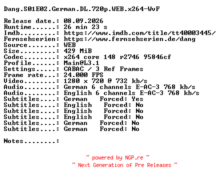 NFO for the release Dang.S01E02.German.DL.720p.WEB.x264-WvF by WvF