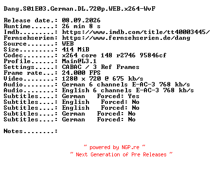 NFO for the release Dang.S01E03.German.DL.720p.WEB.x264-WvF by WvF