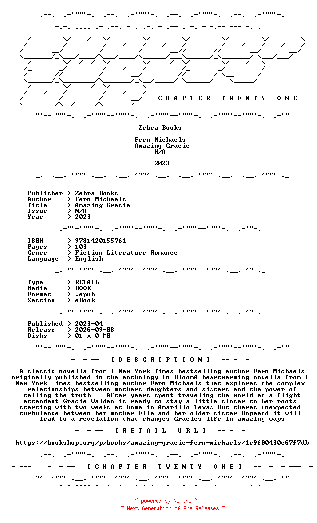 NFO for the release Fern.Michaels.-.Amazing.Gracie.2023.RETAIL.EPUB.eBook-CTO by CTO