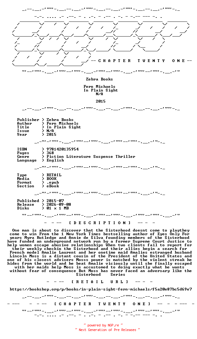 NFO for the release Fern.Michaels.-.In.Plain.Sight.2015.RETAIL.EPUB.eBook-CTO by CTO