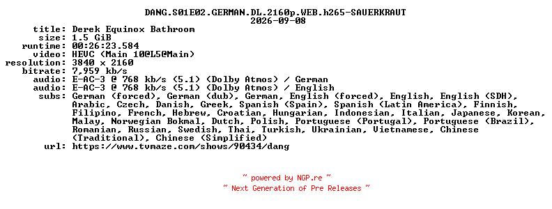 NFO for the release DANG.S01E02.GERMAN.DL.2160p.WEB.h265-SAUERKRAUT by SAUERKRAUT