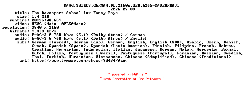 NFO for the release DANG.S01E03.GERMAN.DL.2160p.WEB.h265-SAUERKRAUT by SAUERKRAUT